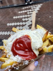 Fries with parmesean, truffle mayo, and ketchup